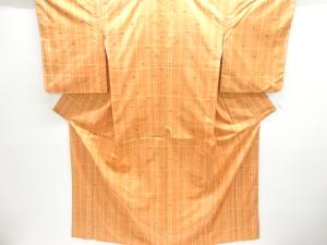 格子に菱模様織り出し節紬着物